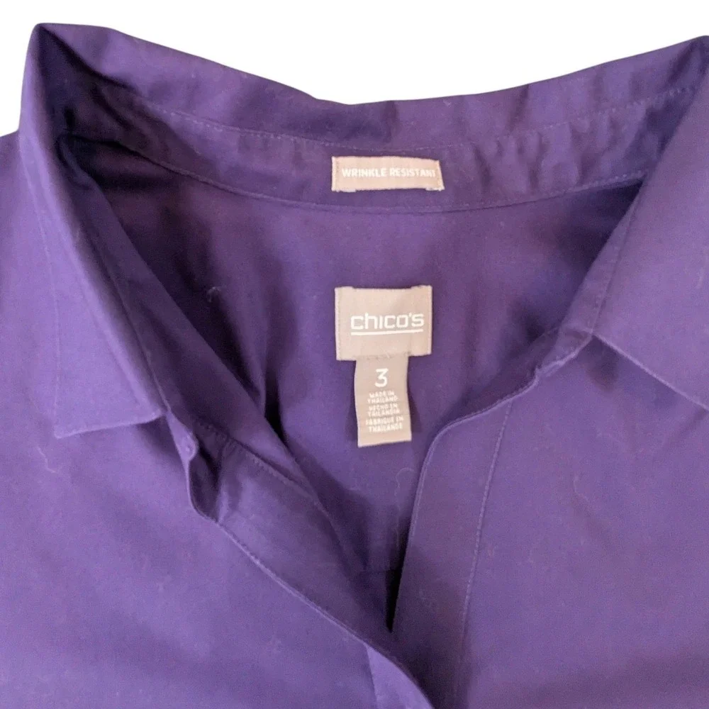 Chicos Purple Button Down Shirt Wrinkle Resistant Blouse Plum Long Sleeve Size 3